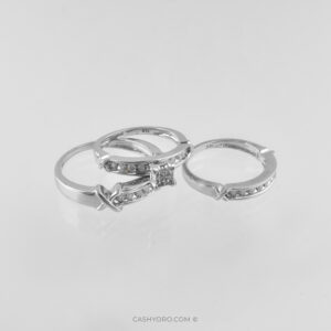 Juego de tres anillos de oro blanco de 14 kilates con diamantes para matrimonio, peso 10 Gr cash y oro