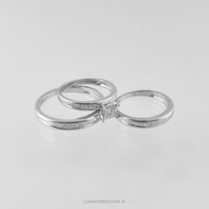 Juego de tres anillos de oro blanco de 14 kilates para matrimonio, peso 8 Gr cash y oro