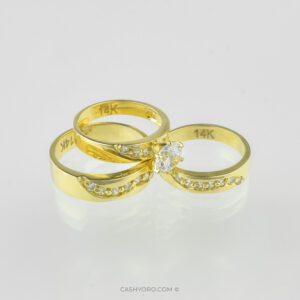 juego de tres anillos de oro de 14 kilates con piedra de zirconia para matrimonio