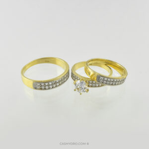 Juego de tres anillos de oro de 14 kilates con piedra de zirconia para matrimonio, peso 9.2 Gr Cash y oro